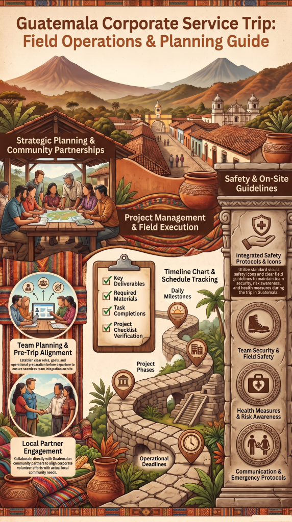 Illustrated guide on how to plan a volunteer vacation Guatemala with volcanoes and colonial towns.